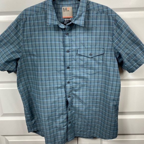 5.11 Tactical Men's Large Short Sleeve Shirt Blue Plaid Snap Buttons - Picture 1 of 7